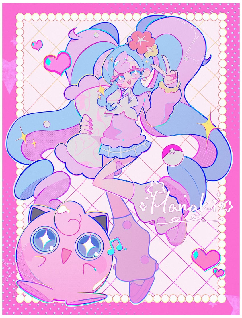 hatsune miku, jigglypuff, and fairy miku (pokemon and 2 more) drawn by hanaki_(hanaki06)
