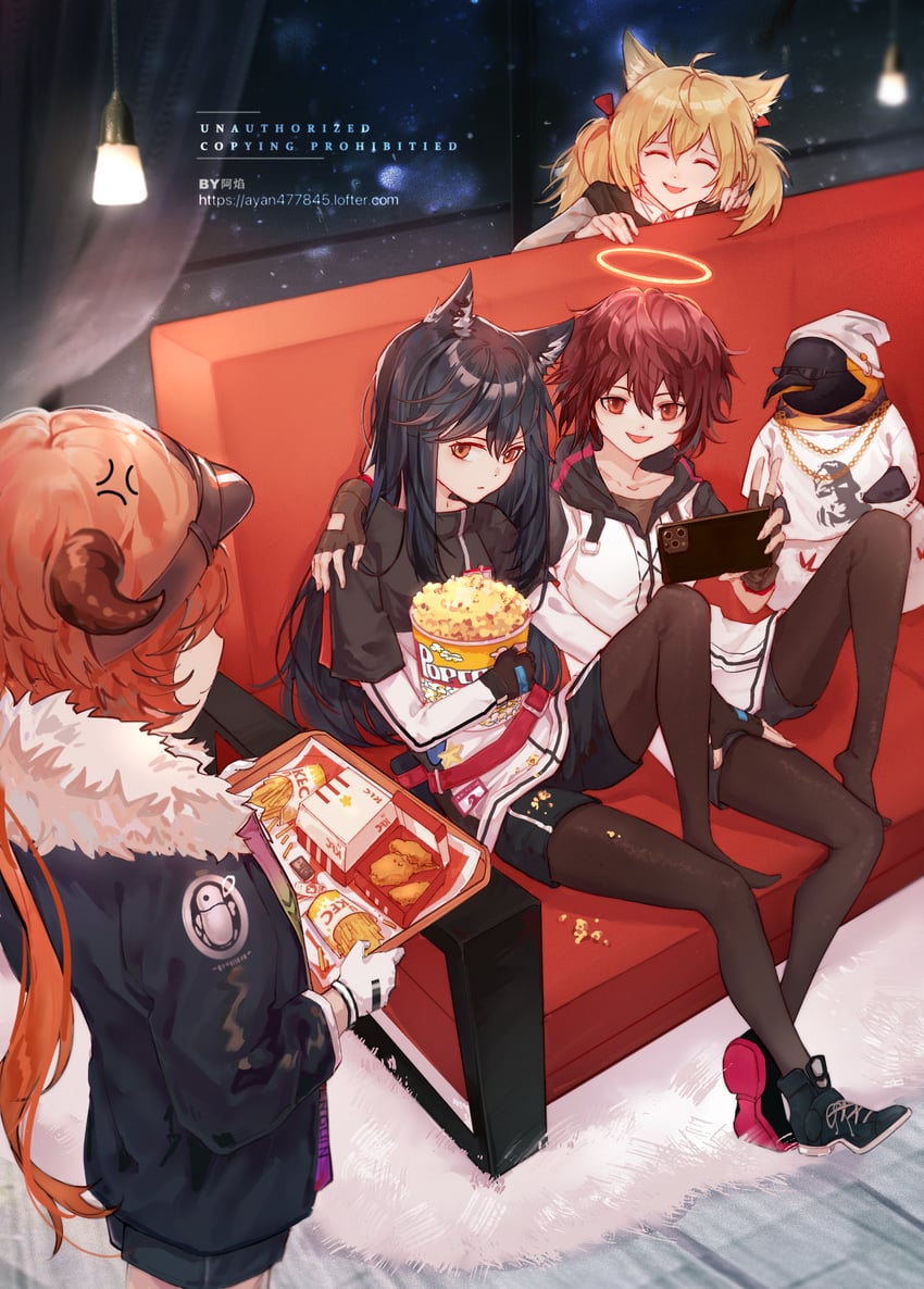 texas, exusiai, sora, croissant, emperor, and 1 more (arknights and 1 more) drawn by ayan477845