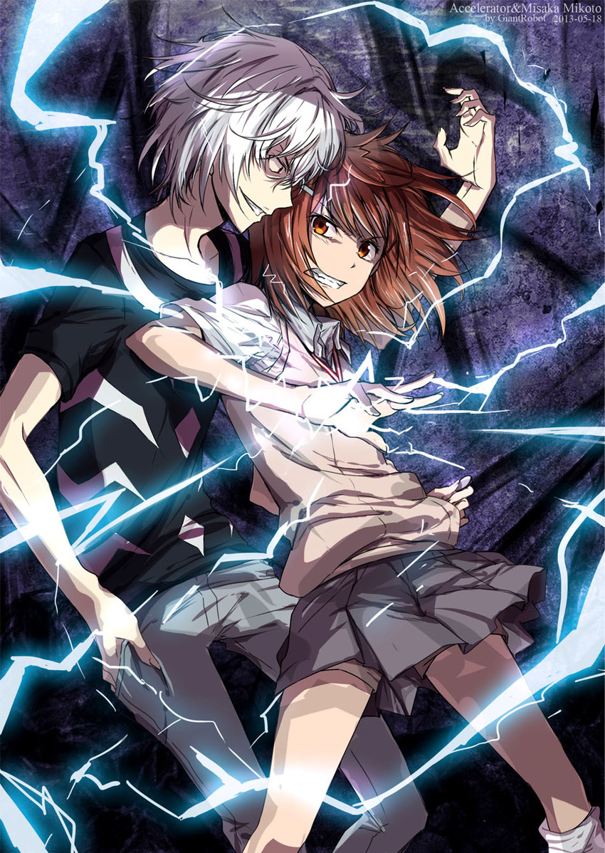 misaka mikoto and accelerator (toaru majutsu no index and 2 more) drawn by d_midiror
