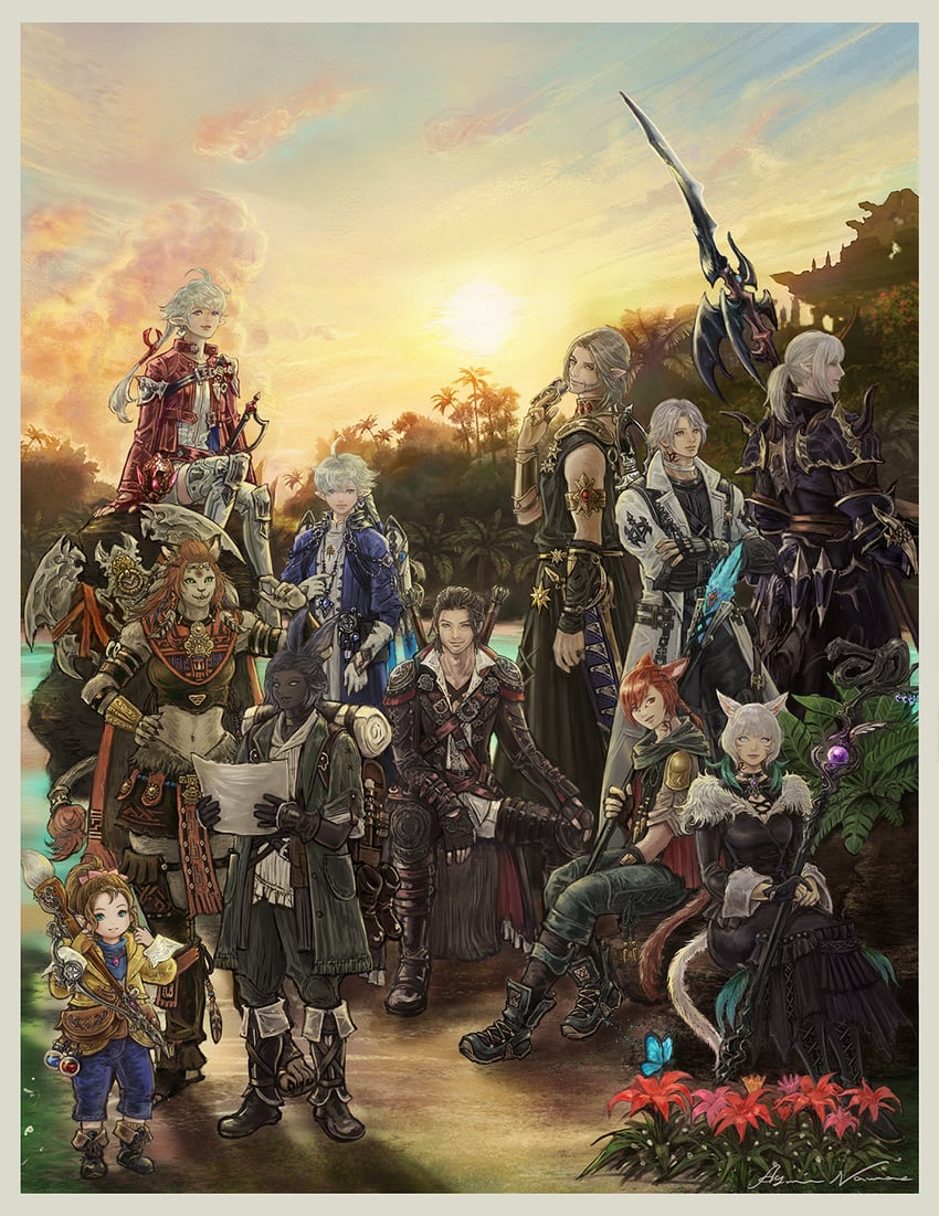 warrior of light, y'shtola rhul, g'raha tia, adventurer, alisaie leveilleur, and 11 more (final fantasy and 1 more) drawn by namae_ayumi