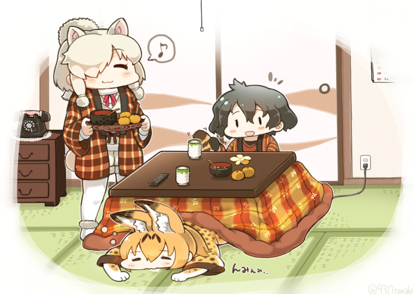 serval, kaban, and alpaca suri (kemono friends) drawn by tanaka_kusao