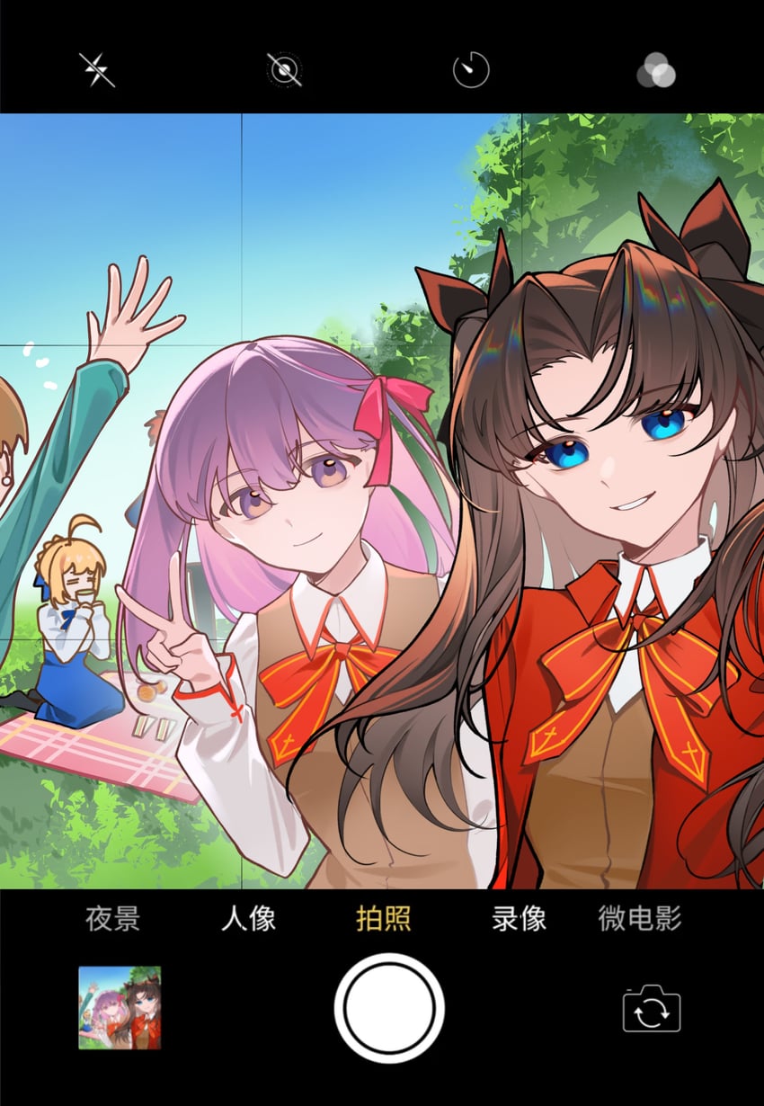 artoria pendragon, saber, tohsaka rin, emiya shirou, matou sakura, and 1 more (fate and 1 more) drawn by amiably_02