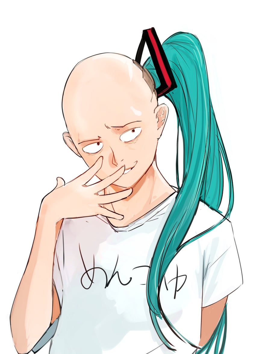 hatsune miku and saitama (vocaloid and 1 more) drawn by higemu