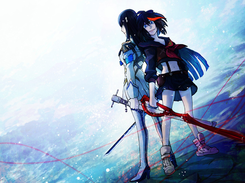 matoi ryuuko, senketsu, kiryuuin satsuki, and junketsu (kill la kill) drawn by yamashita_akira