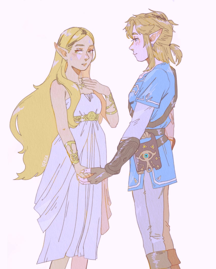 link and princess zelda (the legend of zelda and 1 more) drawn by verieas
