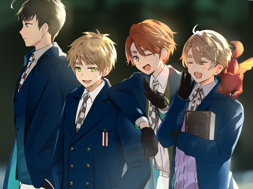 united kingdom, scotland, wales, and northern ireland (axis powers hetalia) drawn by yukinununu