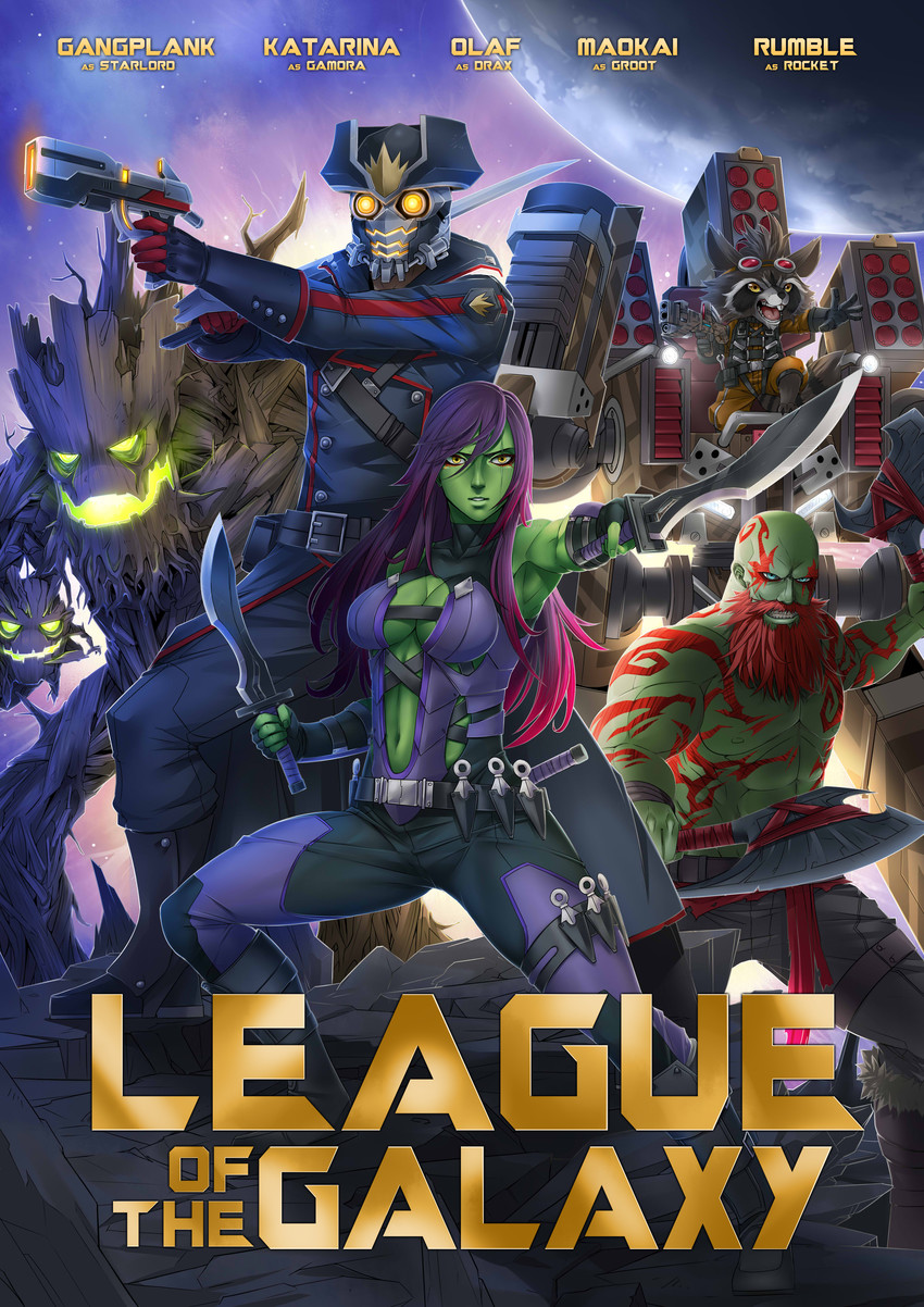 katarina, gangplank, olaf, maokai, and rumble (league of legends and 3 more) drawn by exaxuxer
