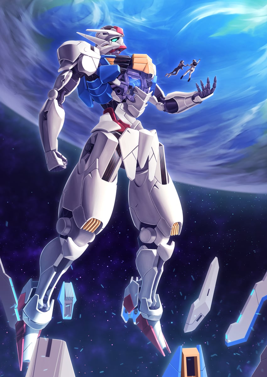 suletta mercury and gundam aerial (gundam and 1 more) drawn by ka_ki_o