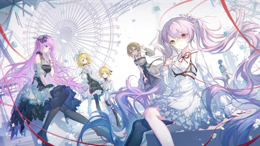 hatsune miku, kagamine rin, kagamine len, megurine luka, kaito, and 7 more (vocaloid and 1 more) drawn by baicongdantui