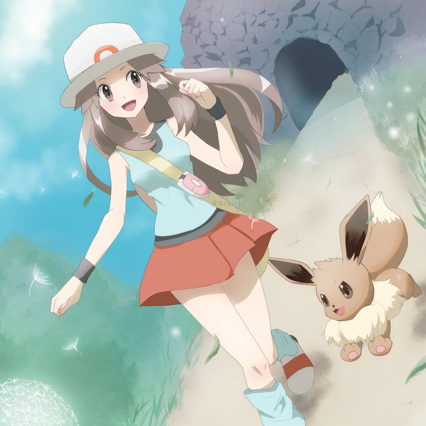 eevee and leaf (pokemon and 1 more) drawn by snow_(ffgf7255)
