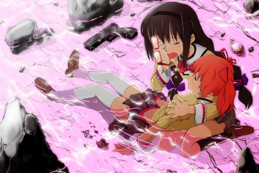 akemi homura and kaname madoka (mahou shoujo madoka magica) drawn by zen33n