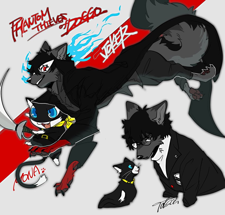 amamiya ren, joker, and morgana (persona and 1 more) drawn by axontatsu