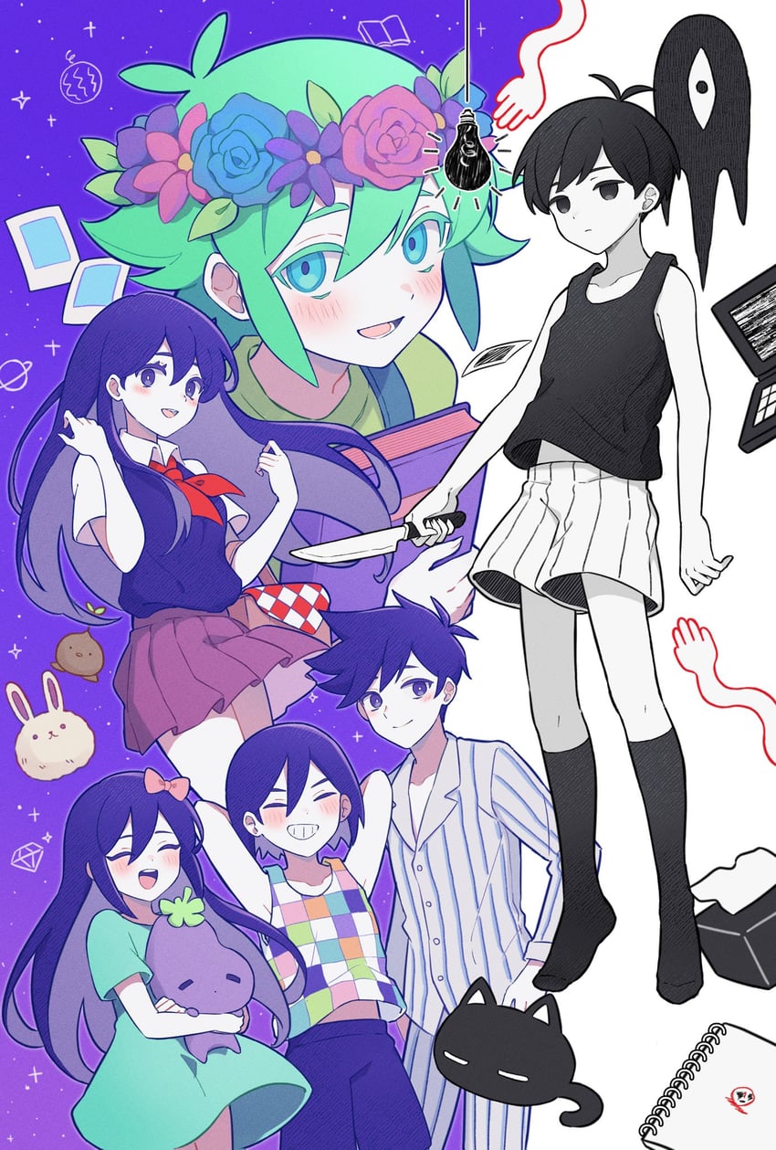 omori, basil, aubrey, mari, kel, and 6 more (omori) drawn by m1stm1