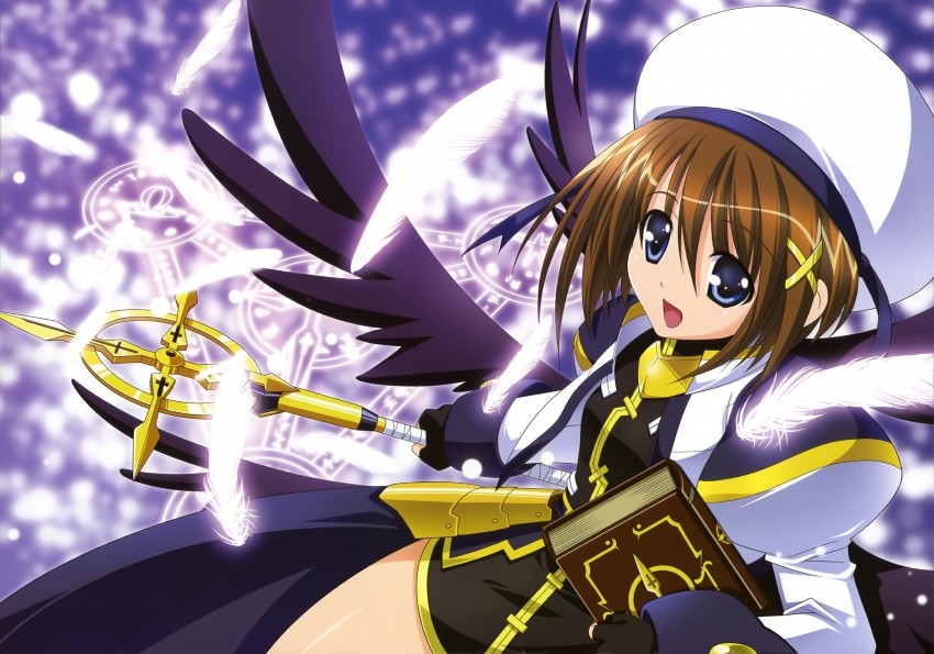 yagami hayate, schwertkreuz, and tome of the night sky (lyrical nanoha and 2 more) drawn by higa_yukari
