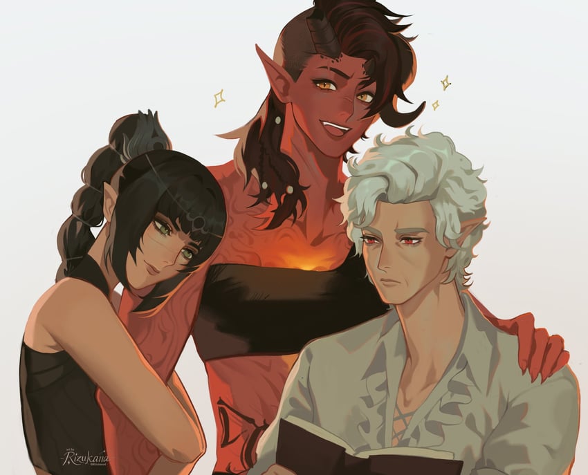 shadowheart, karlach, and astarion (dungeons & dragons and 2 more) drawn by nina_(rizukana4)