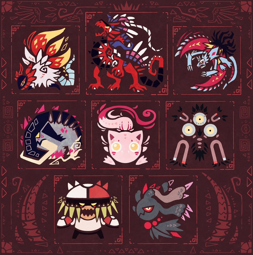 koraidon, scream tail, flutter mane, slither wing, roaring moon, and 3 more (pokemon and 1 more) drawn by alleesaur