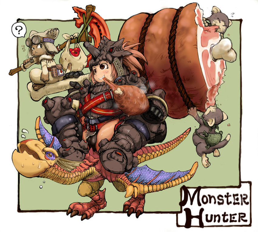 monster hunter, player palico, yian kut-ku, and melynx (monster hunter) drawn by ibukichi