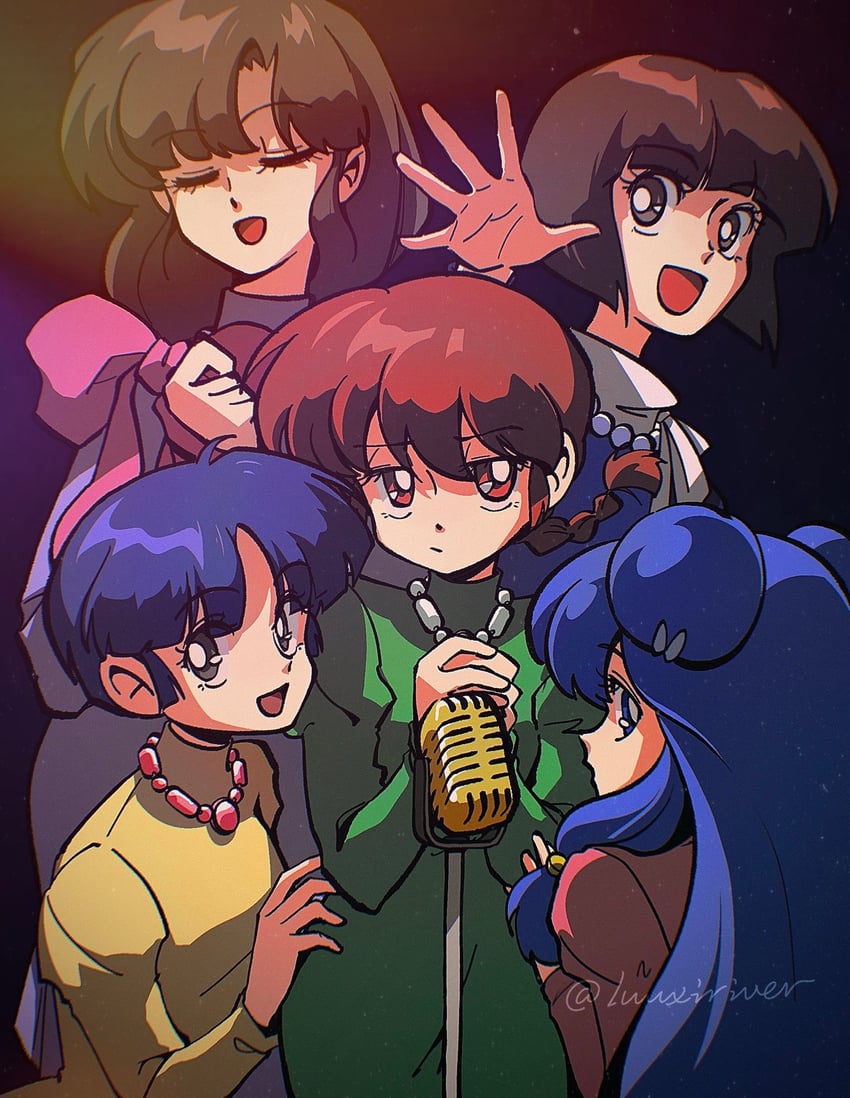 ranma-chan, shampoo, tendou akane, tendou nabiki, and tendou kasumi (ranma 1/2) drawn by luuxiriver