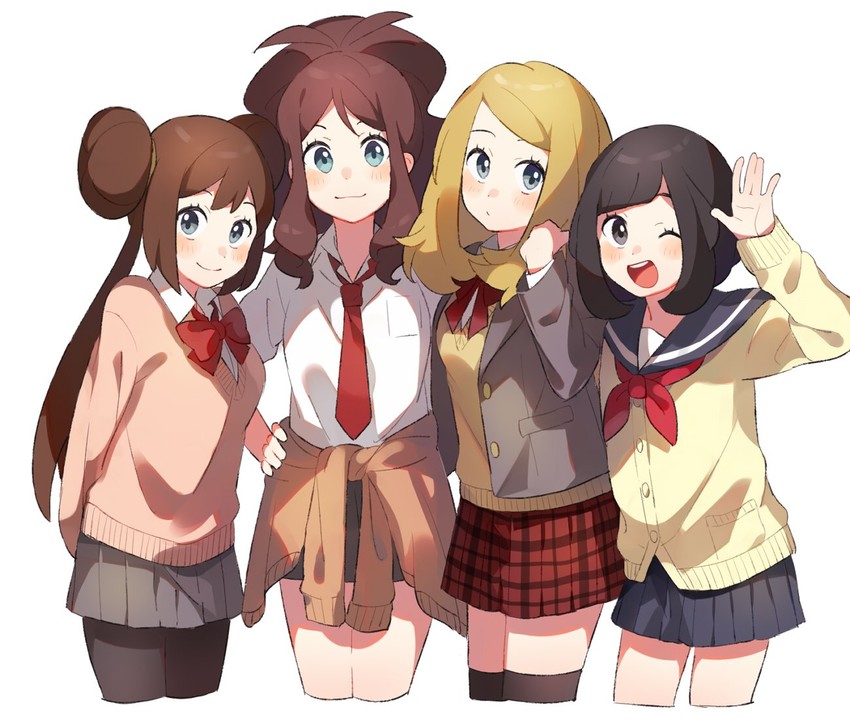 rosa, hilda, serena, and selene (pokemon and 4 more) drawn by unapoppo