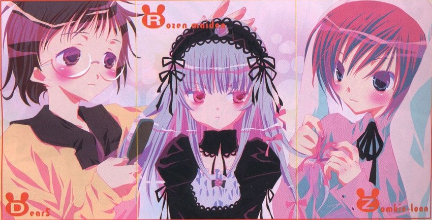 suigintou, izumi neneko, and yuuta (rozen maiden and 2 more) drawn by peach-pit