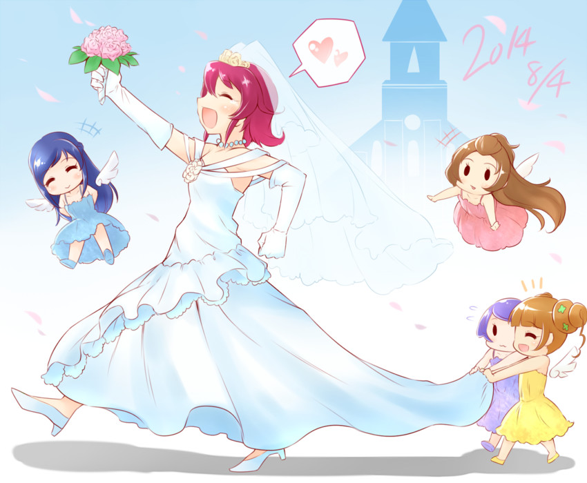 hishikawa rikka, aida mana, kenzaki makoto, yotsuba alice, and madoka aguri (precure and 1 more) drawn by arakawa_tarou