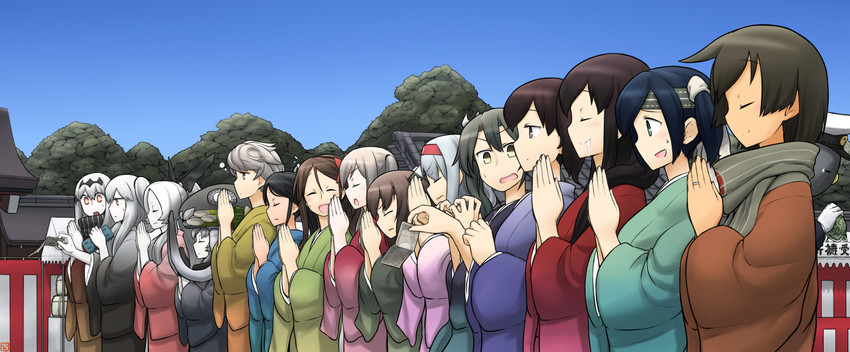 admiral, kaga, akagi, zuikaku, shoukaku, and 12 more (kantai collection) drawn by hamu_koutarou