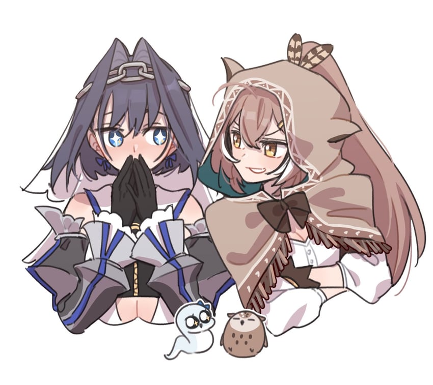 ouro kronii, nanashi mumei, boros, and hootsie (hololive and 1 more) drawn by anco_(platanity)