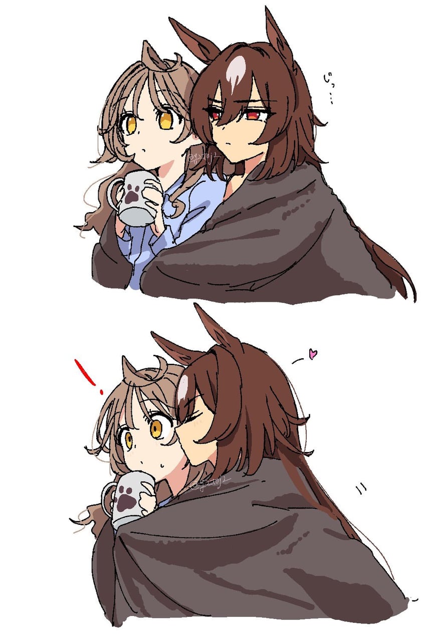 trainer, sirius symboli, female trainer, and shirohashi akari (umamusume) drawn by toji_(y2toj2)