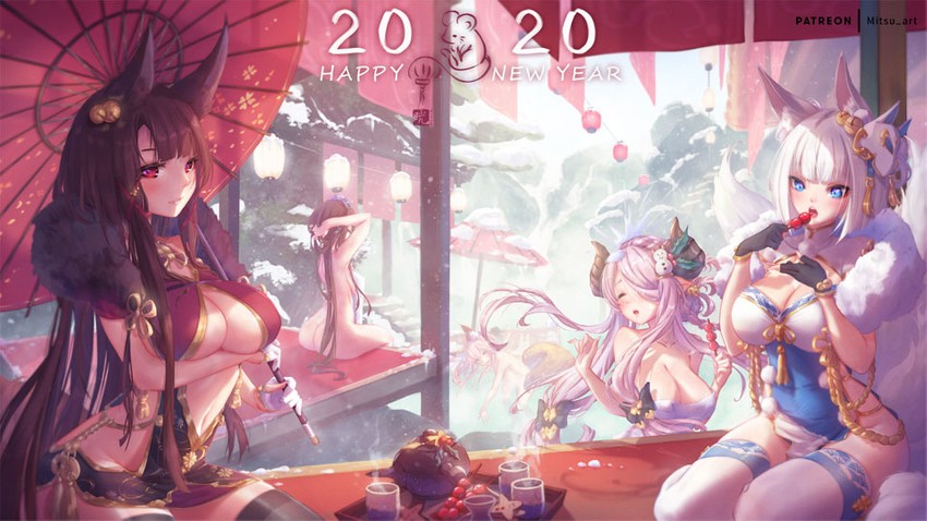 tamamo, tamamo no mae, narmaya, kaga, akagi, and 1 more (fate and 4 more) drawn by mitsu_(mitsu_art)
