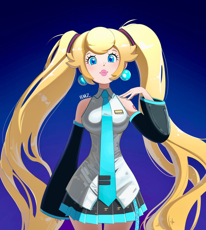 hatsune miku and princess peach (vocaloid and 1 more) drawn by daisysheaven
