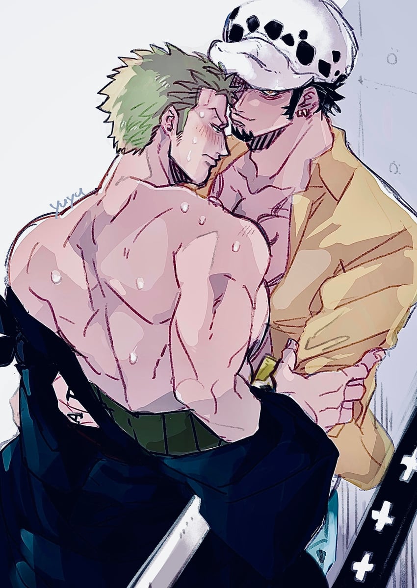 roronoa zoro and trafalgar law (one piece) drawn by yuyu_(kssm_pero)