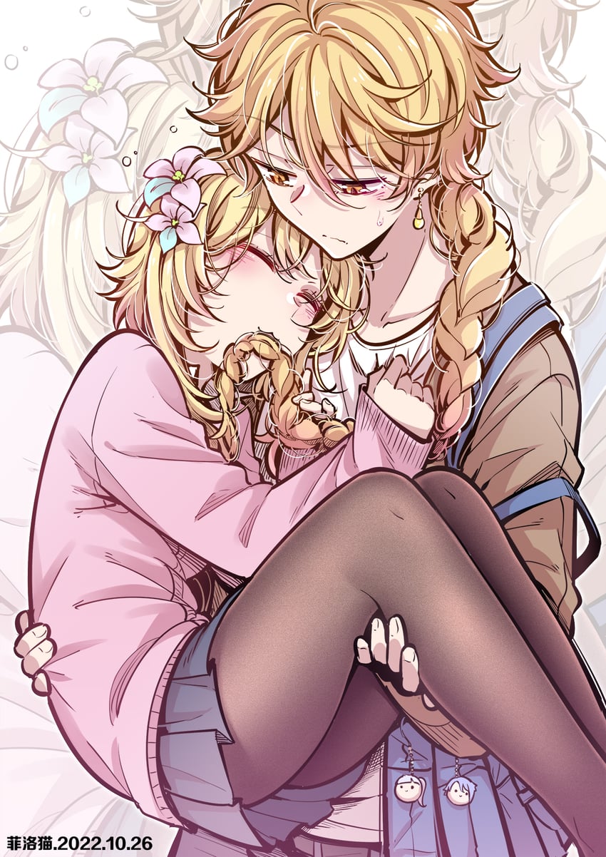 lumine, aether, kamisato ayaka, and kamisato ayato (genshin impact) drawn by fei_luo_mao