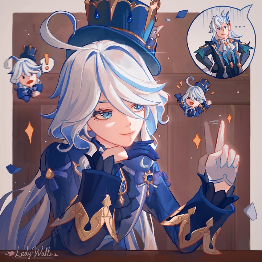 furina and neuvillette (genshin impact and 1 more) drawn by ladywaltz