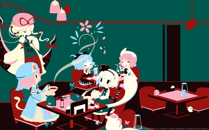konpaku youmu, cirno, yakumo yukari, saigyouji yuyuko, and letty whiterock (touhou and 1 more) drawn by shinonoko