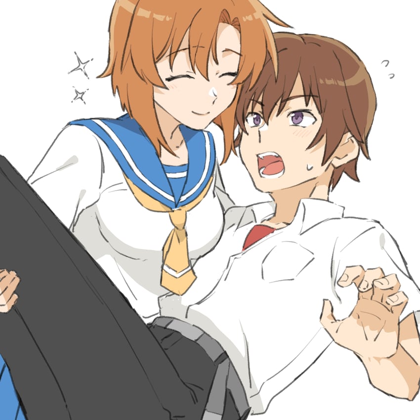 ryuuguu rena and maebara keiichi (higurashi no naku koro ni) drawn by ka_(kajikajikk)