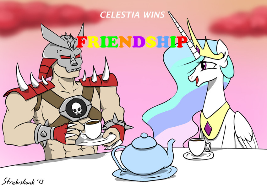 princess celestia and shao kahn (my little pony and 2 more) drawn by strebiskunk