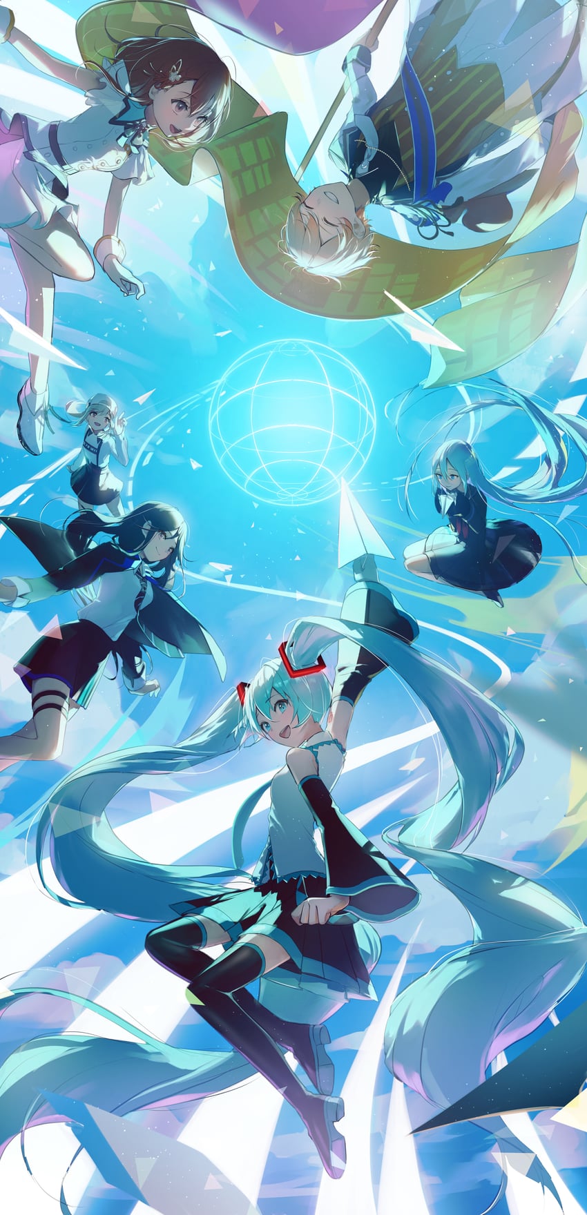 hatsune miku, yoisaki kanade, tenma tsukasa, azusawa kohane, hanasato minori, and 1 more (vocaloid and 1 more) drawn by kamatoyu