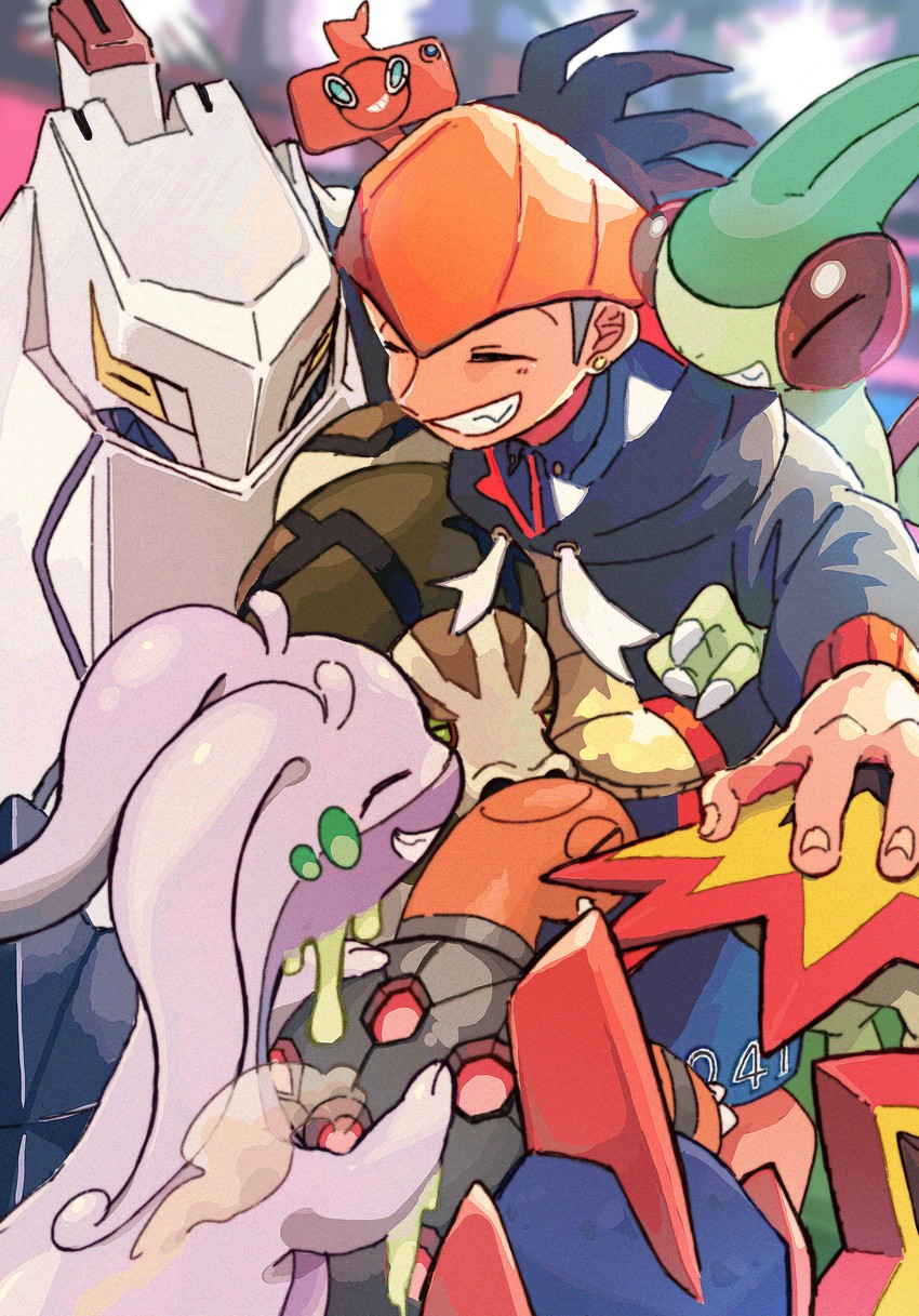 rotom, raihan, rotom phone, flygon, goodra, and 4 more (pokemon and 1 more) drawn by amaya_uw
