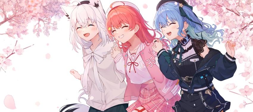shirakami fubuki, hoshimachi suisei, and sakura miko (hololive) drawn by tang-du