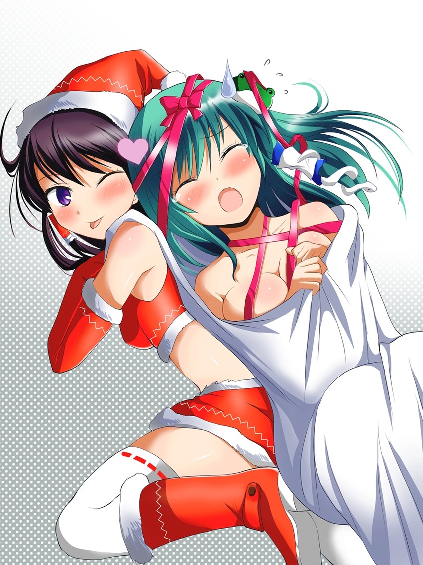 hakurei reimu and kochiya sanae (touhou) drawn by deego_(omochi_bazooka)