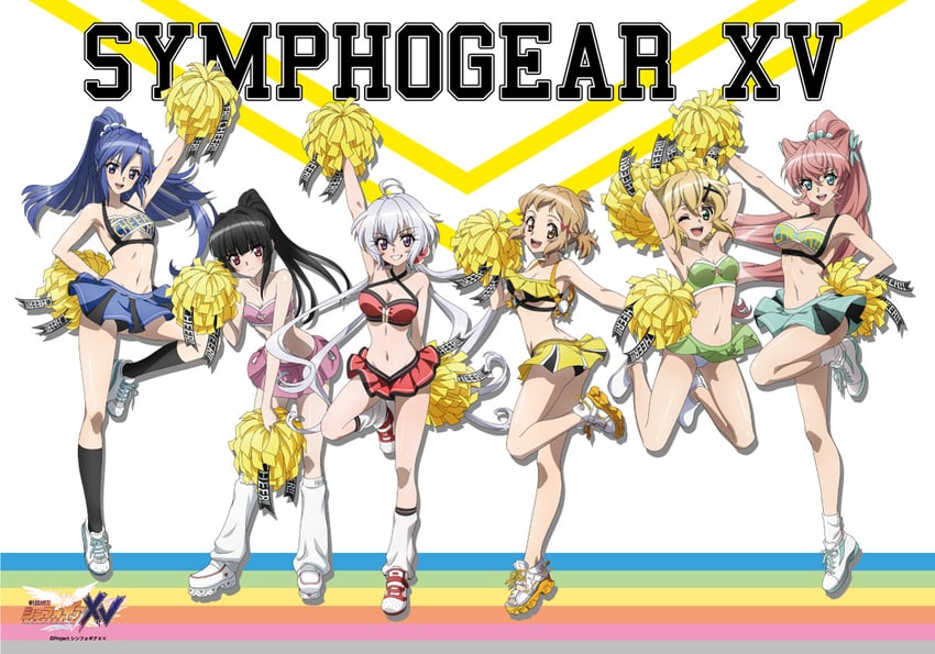 yukine chris, tachibana hibiki, akatsuki kirika, tsukuyomi shirabe, kazanari tsubasa, and 1 more (senki zesshou symphogear)