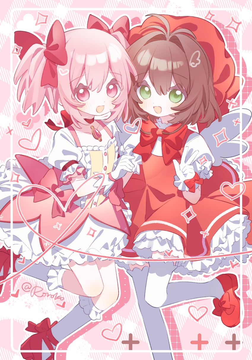 kaname madoka and kinomoto sakura (mahou shoujo madoka magica and 1 more) drawn by roro_(lolo)