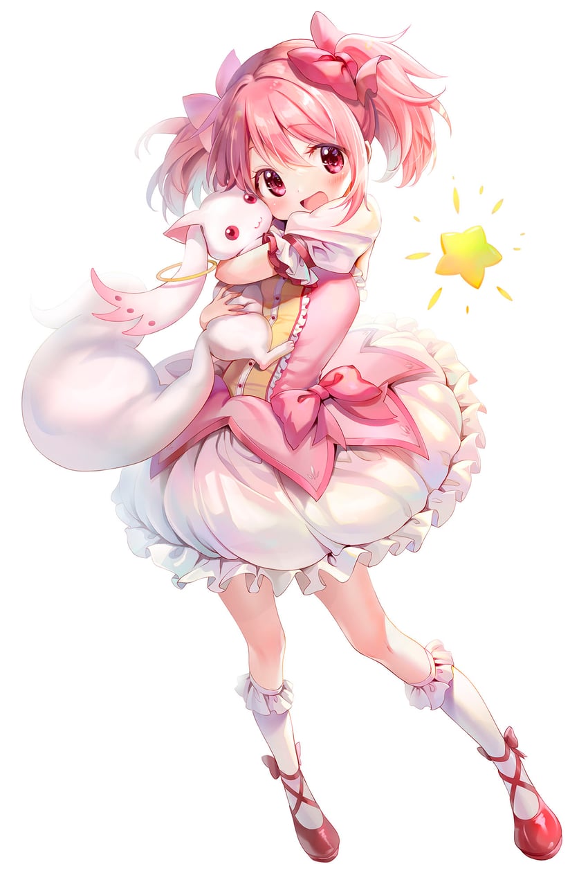 kaname madoka and kyubey (mahou shoujo madoka magica) drawn by youta