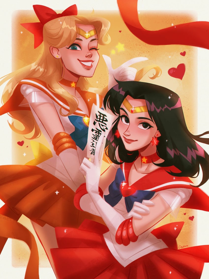 sailor venus and sailor mars (original and 2 more) drawn by chalseu