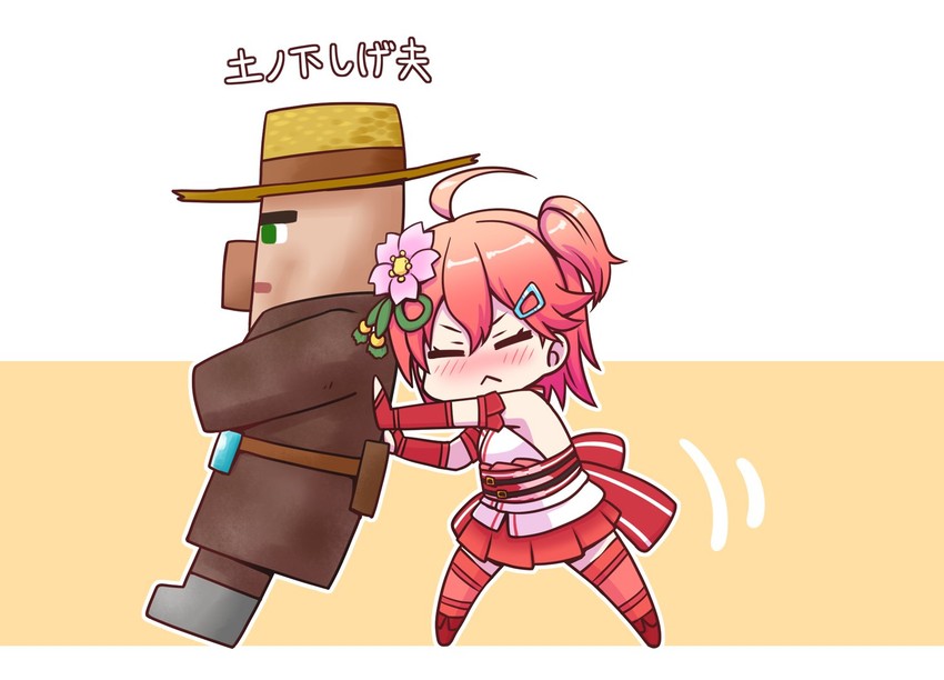 sakura miko and villager (hololive and 1 more) drawn by goriate