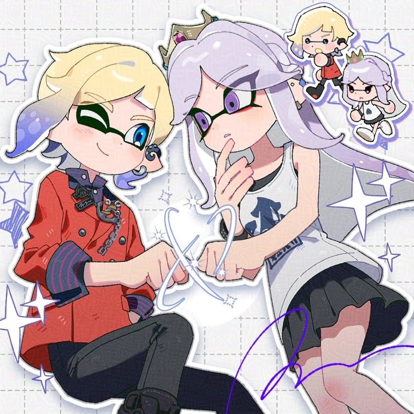 inkling player character, inkling girl, and inkling boy (splatoon and 1 more) drawn by hg_swdiary