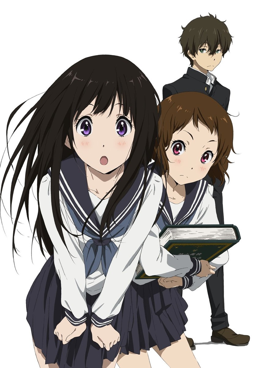 chitanda eru, oreki houtarou, and ibara mayaka (hyouka) drawn by nishiya_futoshi