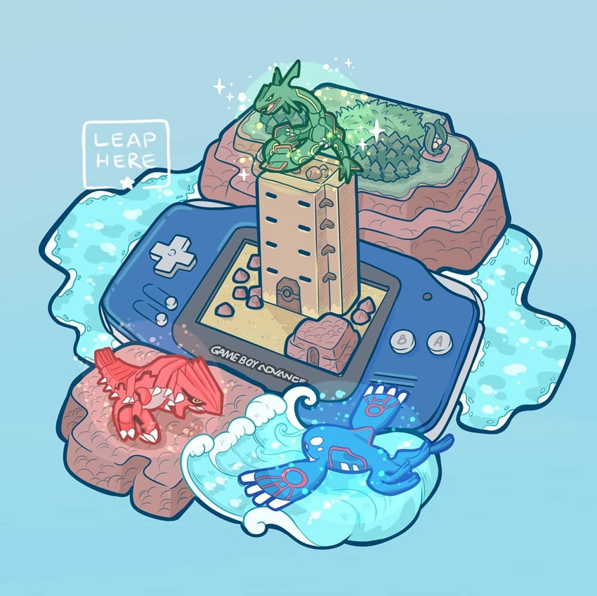 rayquaza, kyogre, and groudon (pokemon and 1 more) drawn by leaphere