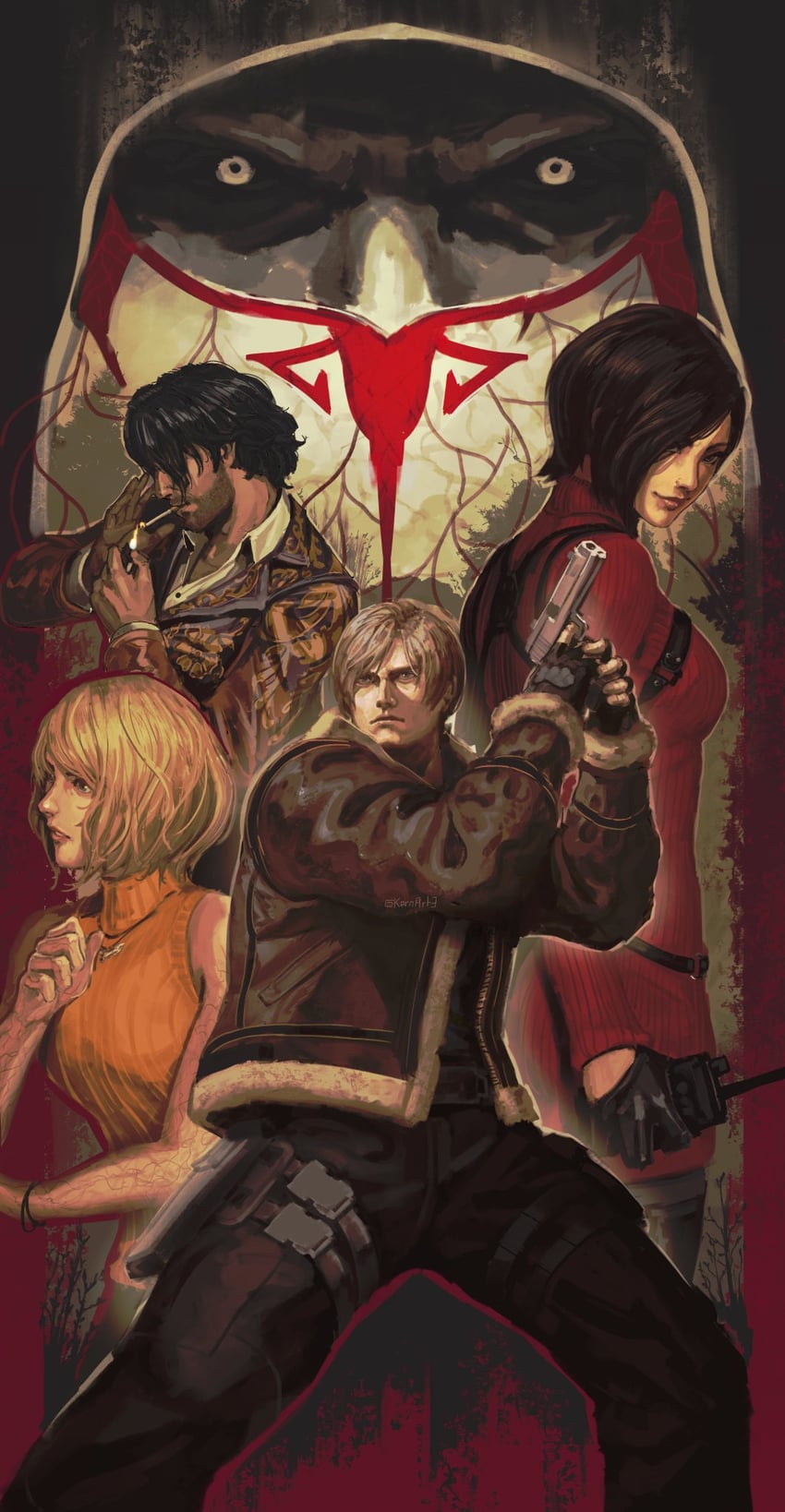 leon s. kennedy, ada wong, ashley graham, and luis sera (resident evil and 1 more) drawn by kornart