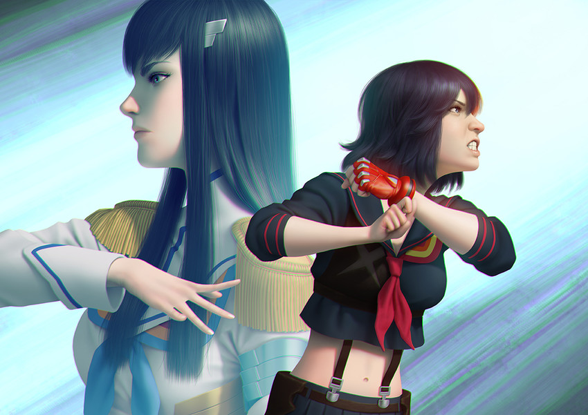 matoi ryuuko, senketsu, kiryuuin satsuki, and junketsu (kill la kill) drawn by rafael_de_guzman